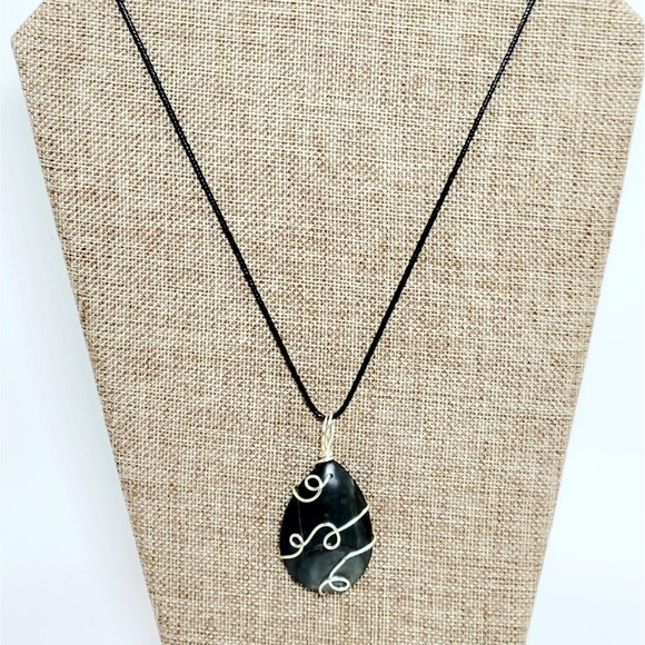 Artisan Wire Wrapped Agate Genuine Gemstone Cabochon Pendant Necklace Green New! - Picture 2 of 6